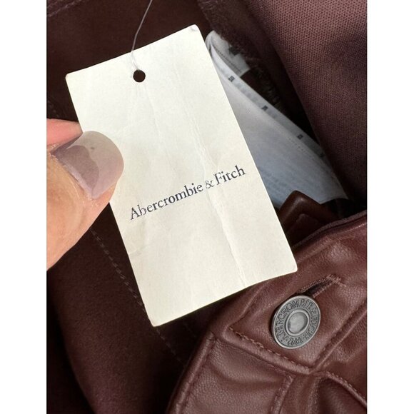 Abercrombie 90s Curve Love Straight Ultra High waist faux leather pants Maroon s - Picture 8 of 10